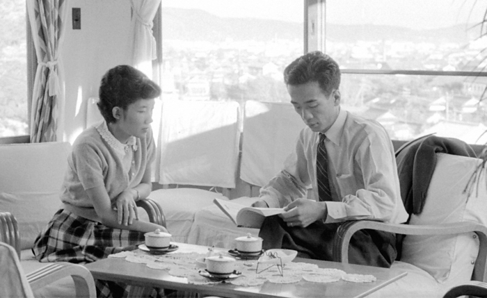 After the news,  Mr. Takamasa Ikeda and Mrs. Atsuko  Junmiya  Mr. Takamasa Ikeda and his wife Atsuko  Jungu  relaxing at home on their third anniversary of their marriage on October 10, 1952, in Okayama City, Japan.