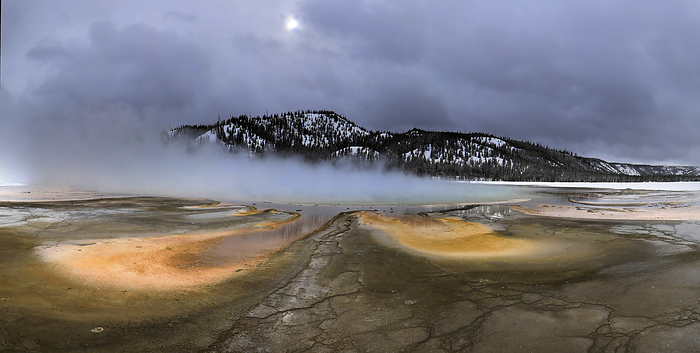 Grand Prismatic Spring and bacterial mats Grand Prismatic Spring and bacterial mats, Midway Geyser Basin, Yellowstone National Park, Teton County, Wyoming, United States of America, North America, Photo by Raul Touzon