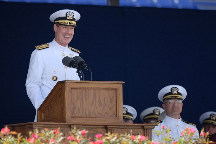 U.S. Naval Academy Graduation Ceremony Navy and Marine Corps Officers are born  Image courtesy of the U.S. Navy  ANNAPOLIS, Md.  May 27, 2011  Vice Adm. Michael Miller, superintendent of the U.S. Naval Academy, address graduates during the 2011 graduation and commissioning ceremony. The Class of 2011 graduated 728 ensigns and 260 Marine Corps 2nd lieutenants at Navy Marine Corps Memorial Stadium in Annapolis, Md.  Photo by U.S. Navy Mass Communication Specialist 1st Class Chad Runge AFLO   0006 