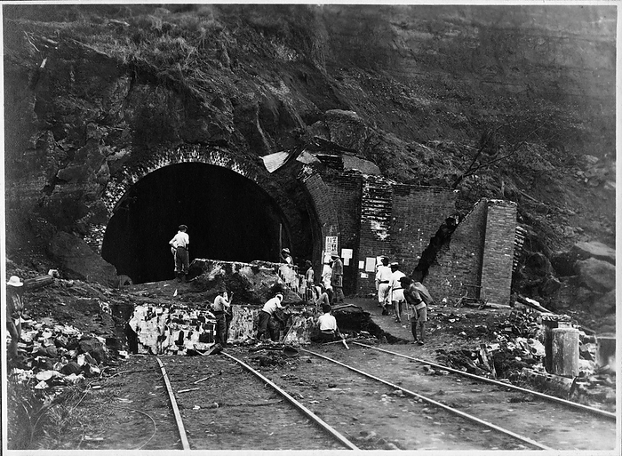 161110 0004   Great Kanto Earthquake   1920s Japan   Great Kanto Earthquake     Devastation at a railway tunnel at Honmoku in Yokohama, Kanagawa Prefecture, caused by the Great Devastation at a railway tunnel at Honmoku in Yokohama, Kanagawa Prefecture, caused by the Great Kanto Earthquake  Kanto Daishinsai  of September 1, 1923  Taisho 12 .  The quake, with an estimated magnitude between 7.9 and 8.4 on the Richter scale, devastated Tokyo, the port city of Yokohama, surrounding prefectures of Chiba, Kanagawa, and Shizuoka, and The quake, with an estimated magnitude between 7.9 and 8.4 on the Richter scale, devastated Tokyo, the port city of Yokohama, surrounding prefectures of Chiba, Kanagawa, and Shizuoka, and claimed over 140,000 victims.  20th century vintage gelatin silver print.