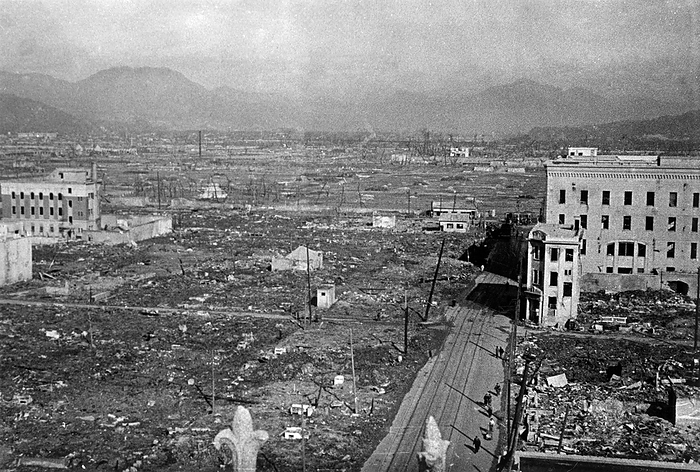 161216 0029   Atomic Bombing of Hiroshima   1945 Japan   Atomic Bombing of Hiroshima     US military archival photo of the aftermath of the atomic bombing of Hiroshima, ca. 1945  Showa 20 .  Warning: clear, but slightly out of focus.  20th century vintage gelatin silver print.  Photo by MeijiShowa     