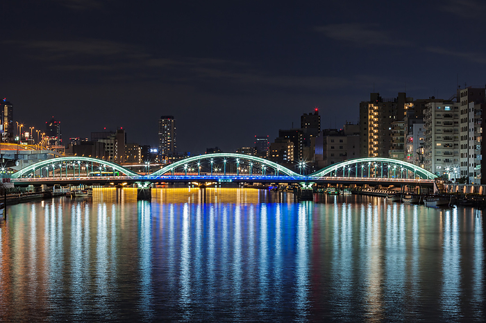 Sumida River Night View Illuminated Bridge Tokyo