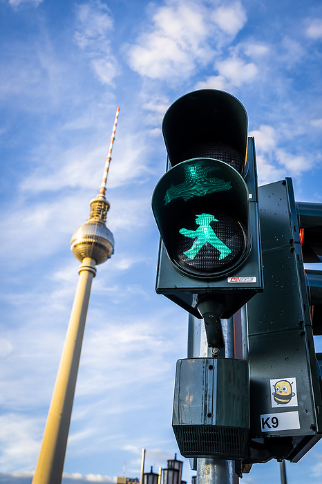 Germany Ampelm nnchen, literally little traffic light man and Fernsehturm Berlin, Berlin, Germany, Europe, West Europe, Photo by Salvatore Leanza