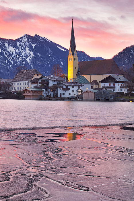 Germany Winter sunrise in Rottach Egern at Tegernsee Lake, District Miesbach, Upper Bavaria, Germany, Europe, Photo by Diego Cuzzolin