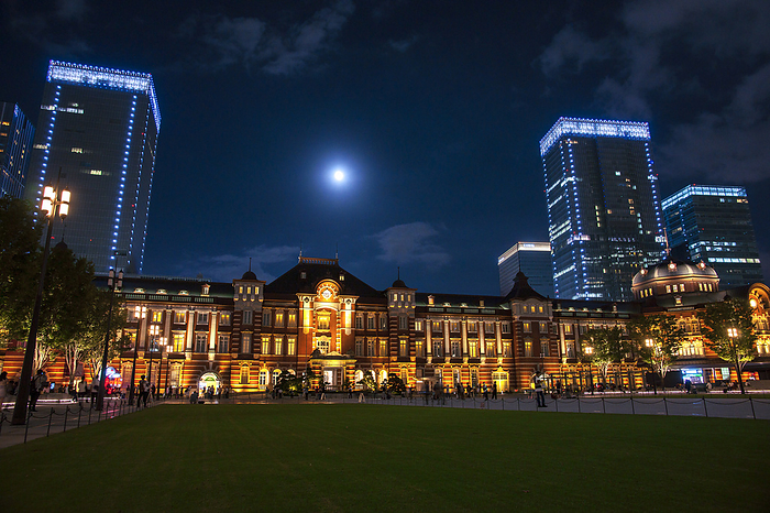 Tokyo Station, Tokyo, Japan Night Full Moon