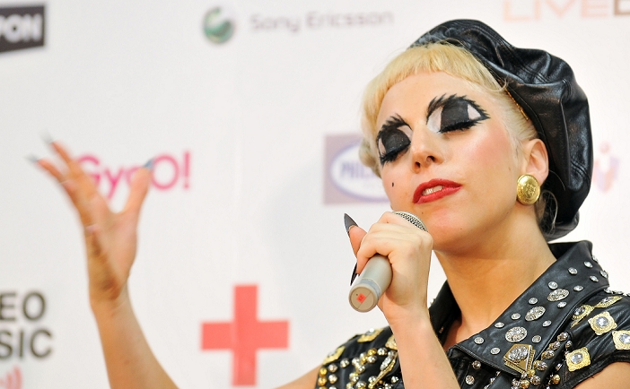 Lady Gaga, Jun 25, 2011 : Singer Lady Gaga poses for camera during a press conference at MTV Video Music Aid Japan in Chiba prefecture, Japan, on June 25, 2011.