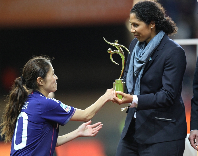 2011 FIFA Women s World Cup Awards Ceremony Nadeshiko Fair Play Award Homare Sawa  JPN , JULY 17, 2011   Football : Homare Sawa of Japan poses FIFA Fair Play Trophy after winning the FIFA Women s World Cup Germany 2011 Final match between Japan 2 3 1 2 United States at Commerzbank Arena in Frankfurt, Germany.