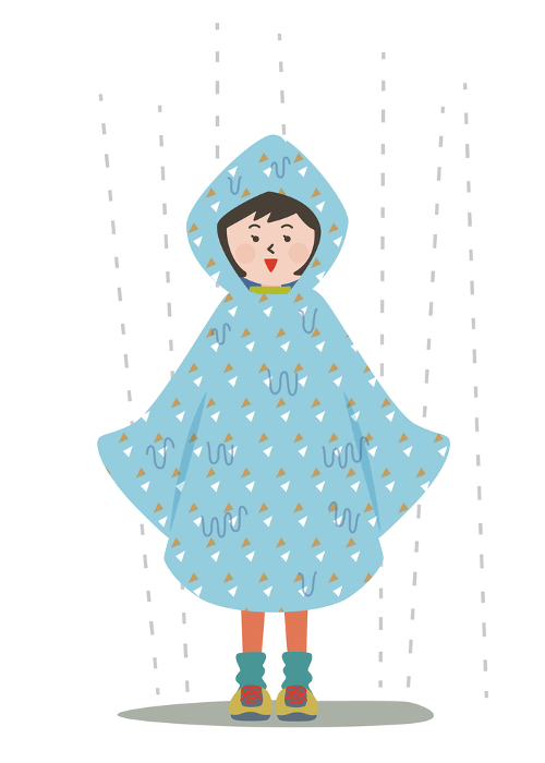 A woman in a poncho soaking wet from the rain