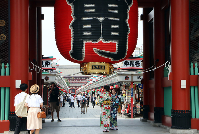 Japanese Tourism Ministry will start a travel promotion  Go To Travel Campaign from July 23 except Tokyo July 20, 2020, Tokyo, Japan   People stroll at the Nakamise street, an aproach to the Sensoji temple at Tokyo s Asakusa district of Japan in Tokyo on Monday, July 20, 2020. Japan s  Ministry of Land, Infrastructure, Transport and Tourism will start a large travel promotion   Go To Travel Campaign  from July 23, but they will exclude trips to and from Tokyo as outbreak of the new coronavirus .      Photo by Yoshio Tsunoda AFLO 