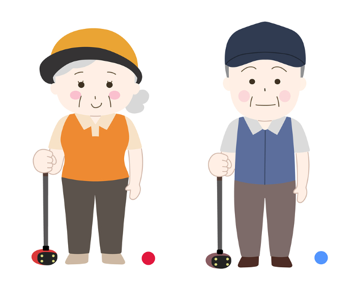 Style of an old man playing park golf (no main line, orange)