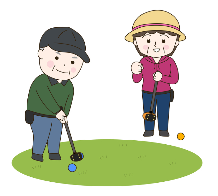 Illustration of man and woman enjoying park golf