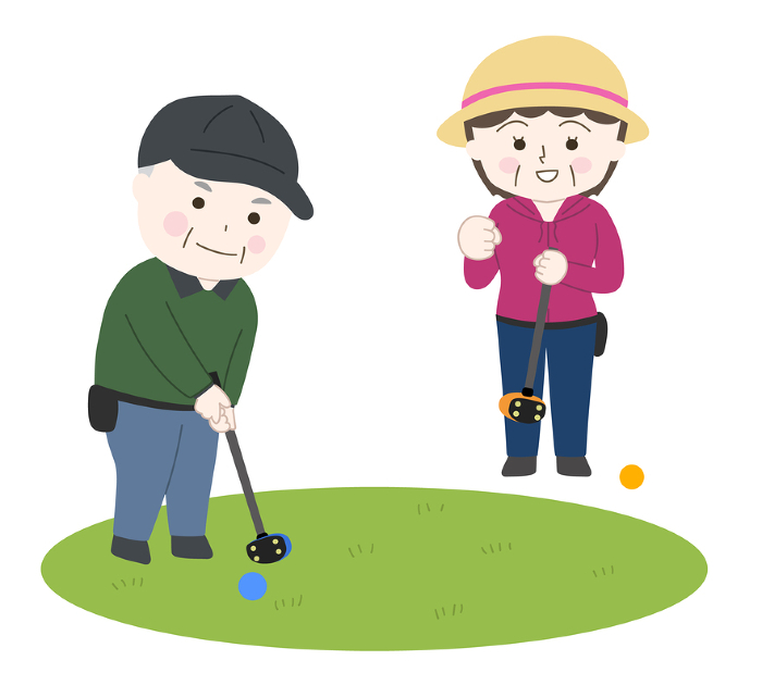 Illustration of man and woman enjoying park golf (no main line)