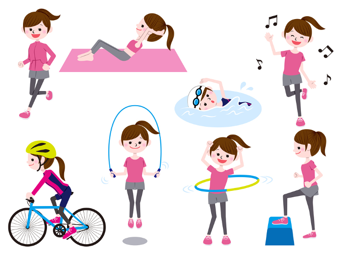 Exercise and diet illustration set