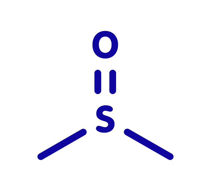 Dimethyl sulfoxide solvent molecule, illustration Dimethyl sulfoxide  DMSO solvent molecule . Skeletal formula.