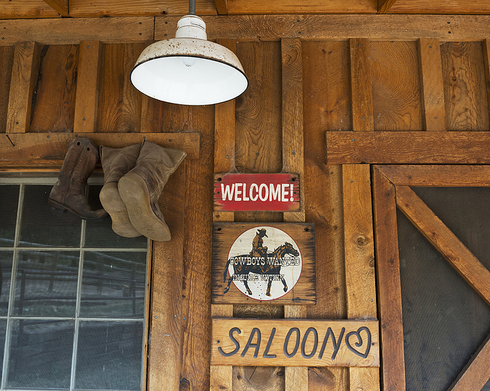 USA, Colorado, Big Thompson River Valley; Loveland, Saloon exterior at Sylvan Dale Ranch Photo by Chris Parker / Design Pics