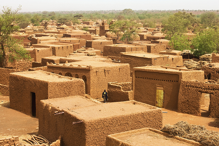 Niger, Central Niger, Tahoa, from rooftop of its World famous Friday Mosque; Yaama Village, Aerial view of Yaama Village Photo by Alberto Arzoz / Design Pics