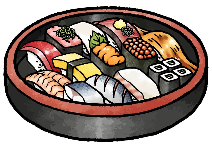 Hand drawn vector illustration of sushi