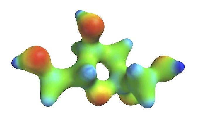 Fructose molecule Fructose molecule. The coloured map represents the electrostatic potential across the molecule s surface. Fructose is a fruit sugar found in many plants