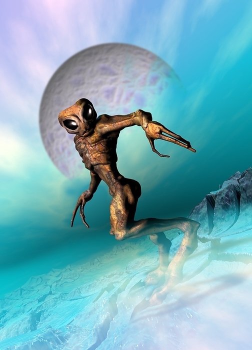Alien, artwork Artwork of an alien on a distant planet.