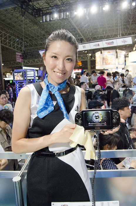 Tokyo Game Show Opens Social Games in the Spotlight  September 15, 2011, Chiba, Japan   Sony s campaign girl poses for pictures with the PlayStation Vita during the Tokyo Game Show 2011 in Makuhari near Tokyo, Japan : The Tokyo Game Show, which is the world s largest computer entertainment festival, is held from September 17th to 18th with enjoyment of playing video games. Visitors can try newly promoted games and devices such as the PlayStation Vita. For this year, 192 game companies participate this event.  Photo by Yumeto Yamazaki AFLO   3686 