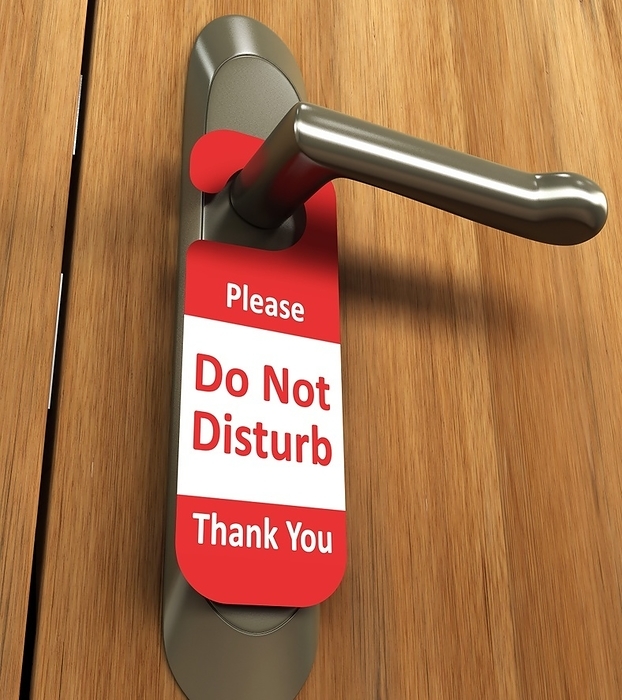 Door handle, artwork Door handle with do not disturb sign, conceptual artwork,