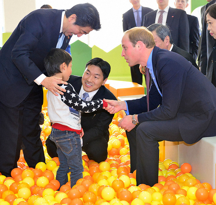 Prince William visits a children s sports facility in Motomiya City, Fukushima Prefecture, an area hit by the Great East Japan Earthquake, with Prime Minister Abe. British Prince William  right  visits Smile Kids Park with Prime Minister Shinzo Abe  left  and interacts with children at Smile Kids Park in Motomiya, Fukushima Prefecture, Japan, February 28, 2015, 3:53 p.m.  Representative Photo 