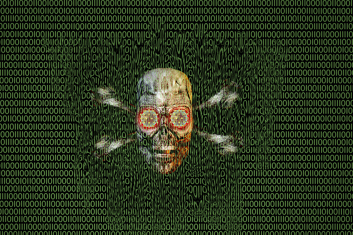 Digital Meltdown, illustration Artist s concept of the destruction of digital data with a skull and crossbones.