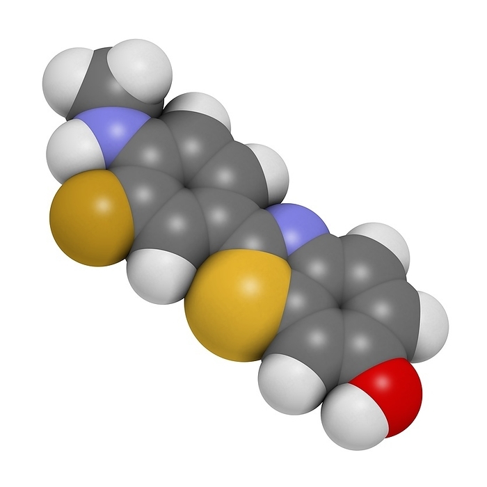 Flutemetamol 18F PET tracer molecule Flutemetamol  18F  PET tracer molecule. Used to diagnose Alzheimer s disease. Atoms are represented as spheres with conventional colour coding: hydrogen  white , carbon  grey , oxygen  red , nitrogen  blue , sulfur  yellow , fluorine 18  gold .