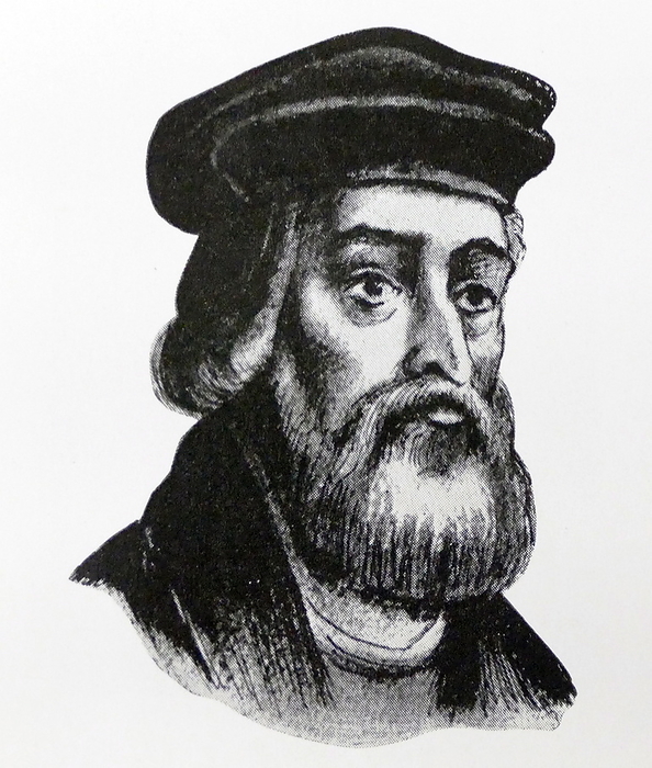 Illustration showing John Wycliffe  c. 1320s   1384   English scholastic philosophe Illustration showing John Wycliffe  c. 1320s   1384   English scholastic philosopher, theologian, biblical translator, reformer, priest, and a seminary professor at the University of Oxford. He became an influential dissident within the Roman Catholic priesthood during the 14th century and is considered an important predecessor to Protestantism.
