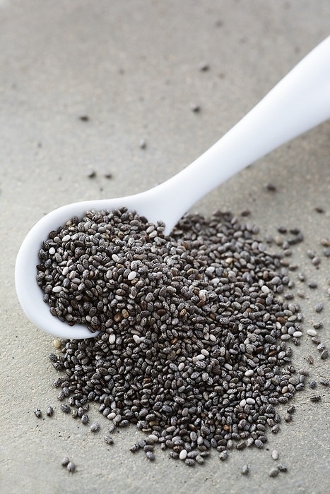 Black Chia seeds Black Chia seeds. Pile of seeds from the chia  Salvia hispanica  plant. Chia is grown commercially for its edible seeds, which are rich in omega 3 fatty acids and are traditionally eaten in Mexico, and the southwestern United States.