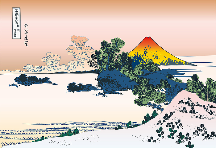 Ukiyoe Illustration  Hokusai Katsushika Fugaku Sanjurokkei Soshu Shichirigahama  Copy  This is an illustration work newly drawn as a reproduction.