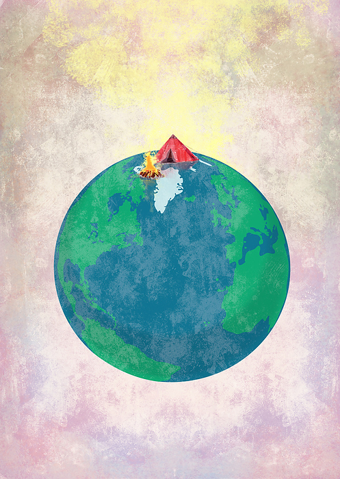 Illustration of global traveller Illustration of tent and bonfire on planet earth representing global traveller.