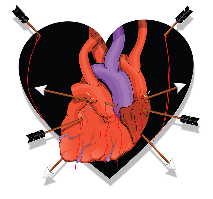 Illustration of heart with arrows Illustration of heart with arrows representing breakup.