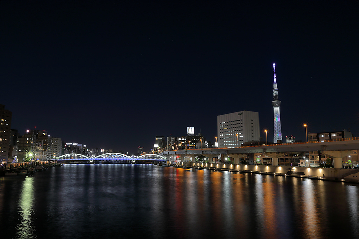 Sumida River, Tokyo Night view From Kuramae Bridge