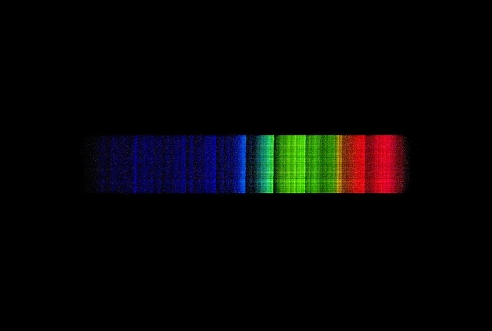 Omicron Ceti emission spectrum Omicron Ceti emission spectrum. This multicoloured band is obtained by recording what wavelengths of light  each seen as a different colour  are emitted by the star Omicron Ceti  Mira Ceti . White light is a combination of a range of light wavelengths and can be separated into its components using a prism. The dark vertical lines  called Fraunhofer absorption lines  show that some wavelengths of light emitted outwards from the hot interior of the star were absorbed by atoms within the cool gases that make up the star s outer layer.