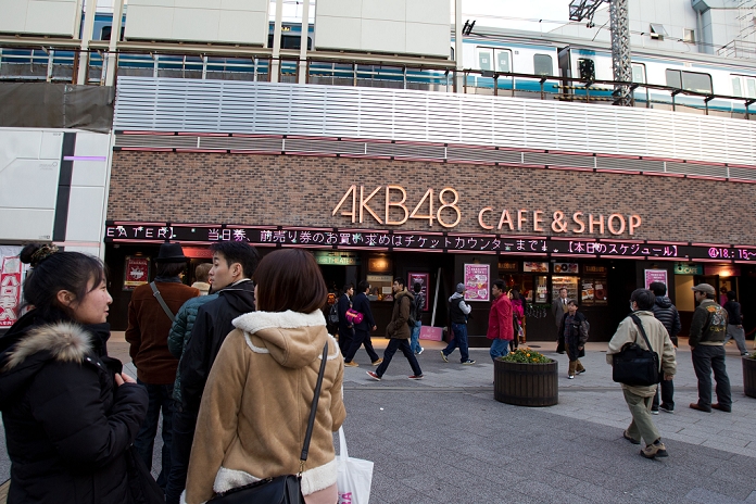 AKB48 Cafe & Shop, Dec 07, 2011 : Tokyo, Japan - People wait in line to enter the AKB48 Cafe & Shop in Tokyo's Akihabara district. The cafe and shop showcases merchandise of the popular AKB48 girls pop group which opened in September 2011. (Photo by Christopher Jue/AFLO)