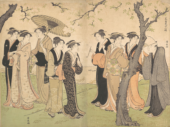 Group of Six Geisha Under the Cherry Trees on Gotenyama, ca. 1785. Creator: Torii Kiyonaga. Group of Six Geisha Under the Cherry Trees on Gotenyama, ca. 1785.