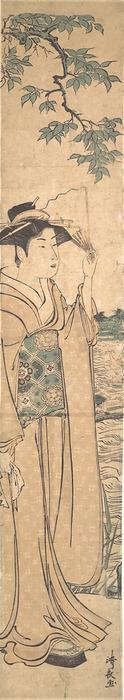 Woman with Fan on the Banks of the Sumida River. Creator: Torii Kiyonaga. Woman with Fan on the Banks of the Sumida River.