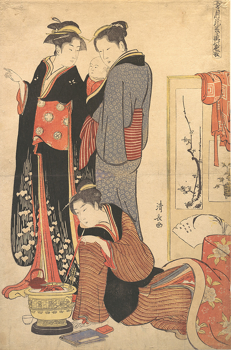 Two Women Standing, Holding a Child, ca. 1785. Creator: Torii Kiyonaga. Two Women Standing, Holding a Child, ca. 1785.