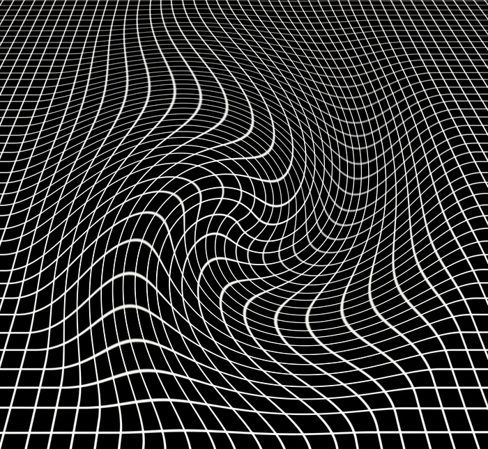Gravity waves in space time, artwork Gravity waves in space time, artwork. Space time, the treatment of space and time as a unified whole, was developed by Einstein in his theories of Relativity. Here, space time is represented by the grid. Ripples in the grid represent gravity waves, which are fluctuations in the curvature of space time which propagate as a wave, travelling outward from their source. The source of the gravity waves could be a massive object, or some high energy event.