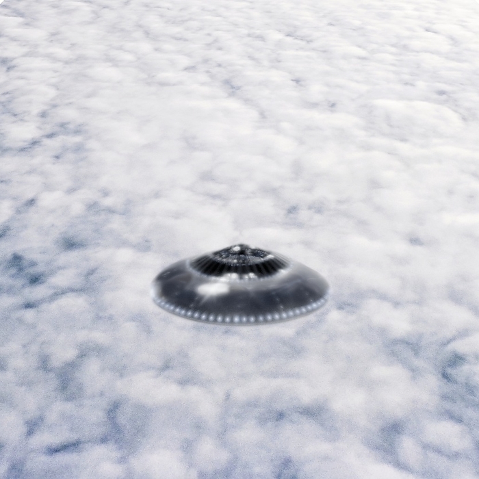 UFO sighting UFO sighting. Photomontage depicting an observation of an Unidentified Flying Object  UFO , seen from above as it flies over the cloud tops. UFOs are observed in a variety of places and times. Suggested explanations range from weather phenomena to secret military aircraft. Aircraft pilots have reported UFOs on several occasions.