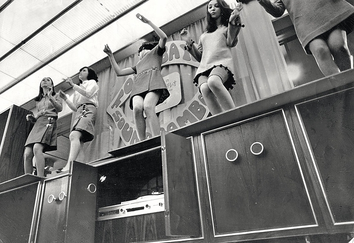     Gogo craze  March 8, 1968 : models in mini skirts dancing the go go dance at an event celebrating the prototype of the luxury stereo.