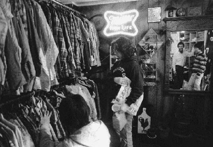     The jeans craze  March 18, 1976 : Imported vintage clothing stores in Harajuku bustle with young people seeking worn out jeans and other items.