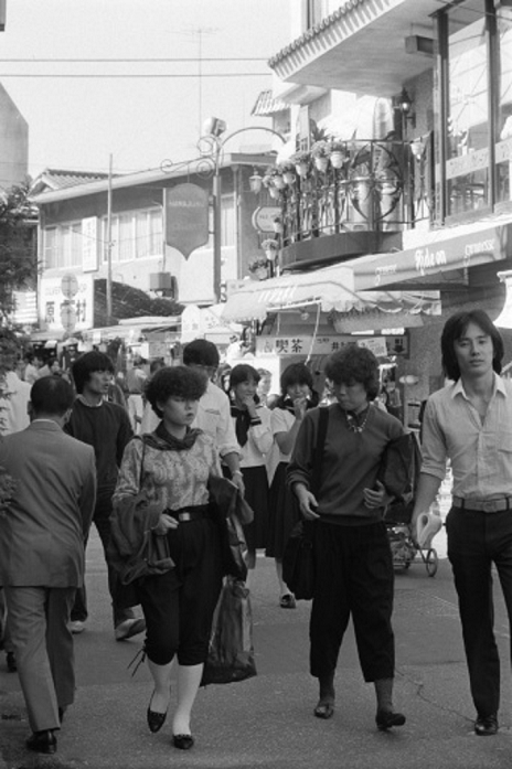 Harajuku Culture  October 2, 1981  Young people on the cutting edge of fashion. The New Wave. On Takeshita dori Avenue in Harajuku, Tokyo  October 2, 1981 