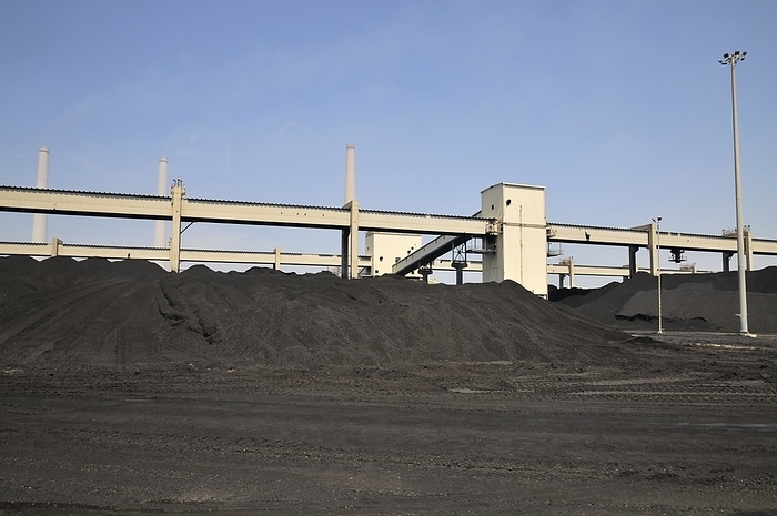 Power Plant Coal storage site Israel, Hadera, The Orot Rabin coal operated power plant. Coal storage site The coal is loaded on an enclosed conveyer belt for transport to the boilers