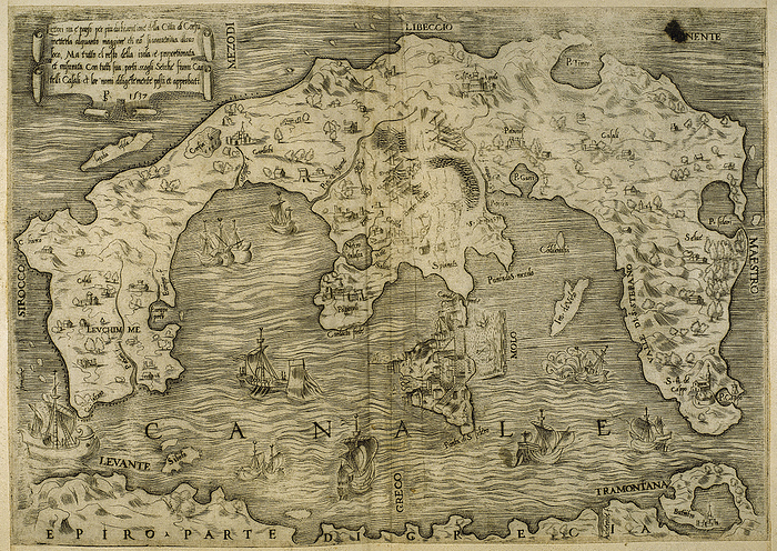 Map of Greek island of Corfu. Ionian Sea. Italian map. 1537. Map of Greek island of Corfu. Ionian Sea. Italian map. 1537.