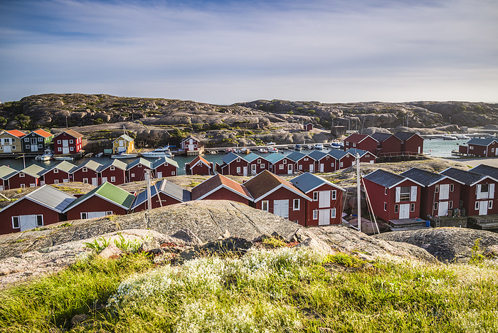 Sweden Sweden, Bohuslan, Smogen, Smogenbryggan, antique boat houses and fishing shacks, Photo by Walter Bibikow