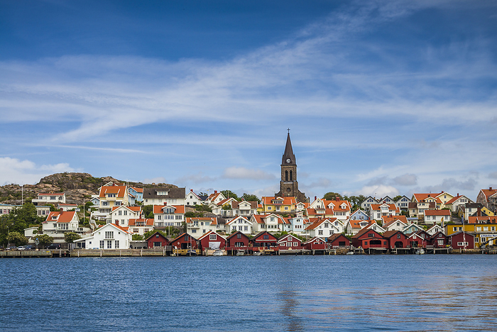 Sweden Sweden, Bohuslan, Fjallbacka, town church and port, Photo by Walter Bibikow