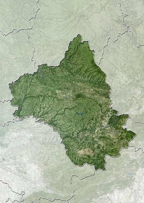 Aveyron, France, satellite image Aveyron, France. North is at top. Natural colour satellite image showing the French department of Aveyron, with the surrounding regions shaded out. France is located in Western Europe. Aveyron is a department in southern France named after the Aveyron River. Image compiled from data acquired by the LANDSAT 5 and 7 satellites, in 2000. Images highlighting all other regions of this country are available. For further information please contact SPL.