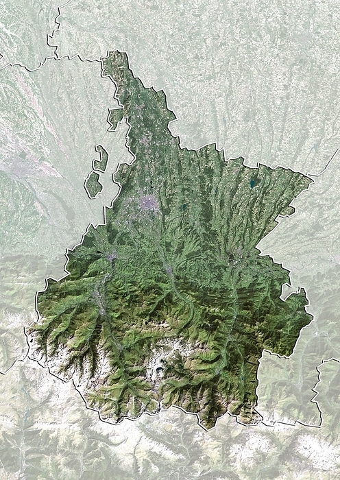 Hautes Pyrenees, France, satellite image Hautes Pyrenees, France. North is at top. Natural colour satellite image showing the French department of Hautes Pyrenees, with the surrounding regions shaded out. France is located in Western Europe. Hautes Pyrenees is a department in southwestern France and borders Spain  bottom . Image compiled from data acquired by the LANDSAT 5 and 7 satellites, in 2000. Images highlighting all other regions of this country are available. For further information please contact SPL.